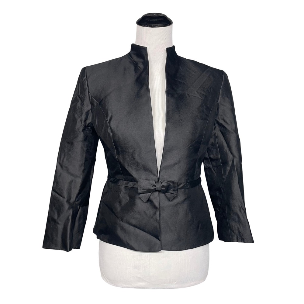 Talbots Blazer Womens 4 Black Silk/Wool Blend Bow Evening Jacket Coquette Chic